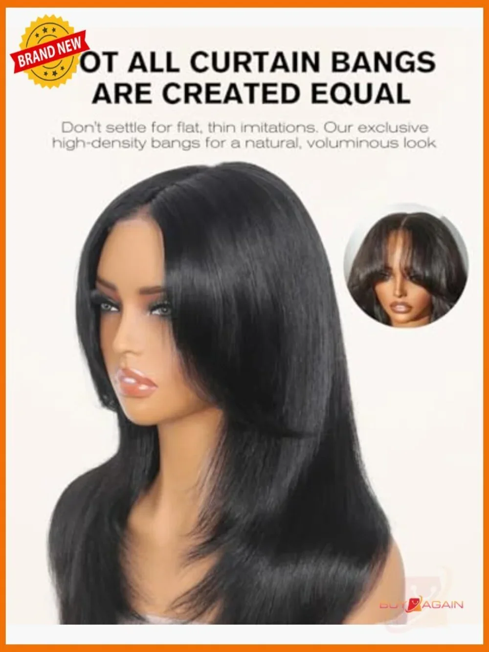 Face-Framing Layered Curtain Bangs Glueless Lace Front Wig 6x6 Human Hair 18